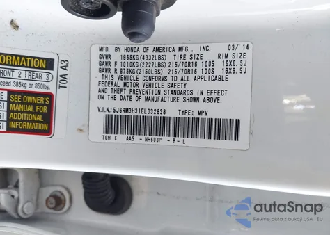 2014 Honda Cr-V Lx z USA, uszkodzony, nr VIN 5J6RM3H31EL032838